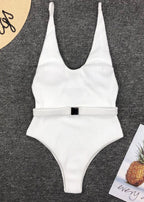 Capri - Belted Ribbed One-Piece Swimsuit