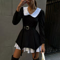 High End French Long Sleeve Doll Collar Dress Niche Faux Two Piece Dress