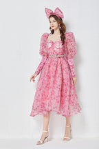 Light Luxury Slim Puff Sleeve Bright Silk Yarn Oversized Puff Dress