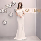 Colors off Shoulder Cocktail Evening Dress Women Party Long Elegant Slim Sexy Fishtail Dress