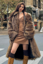 Chic Eco Fur Thick Warm FoxLike Plush Overcoat