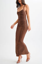 Purple Chic Midnight Fantasy Stretch Sequin Mesh Strap Open Back Maxi Dress Designer Edit