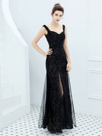Sequin suspender long evening dress