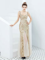 Sequin suspender long evening dress