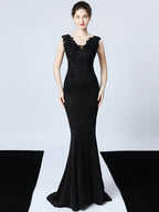 Handmade applique Beaded long evening dress