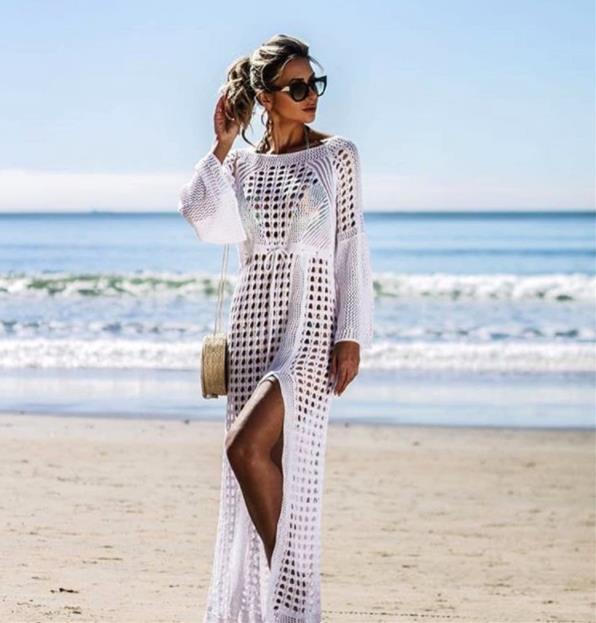 Maryam Cotton Sheer Crochet Maxi Dress White