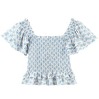 Early Spring Women Clothing Elastic Smocking Slim Square Collar Two Piece Skirt Sets
