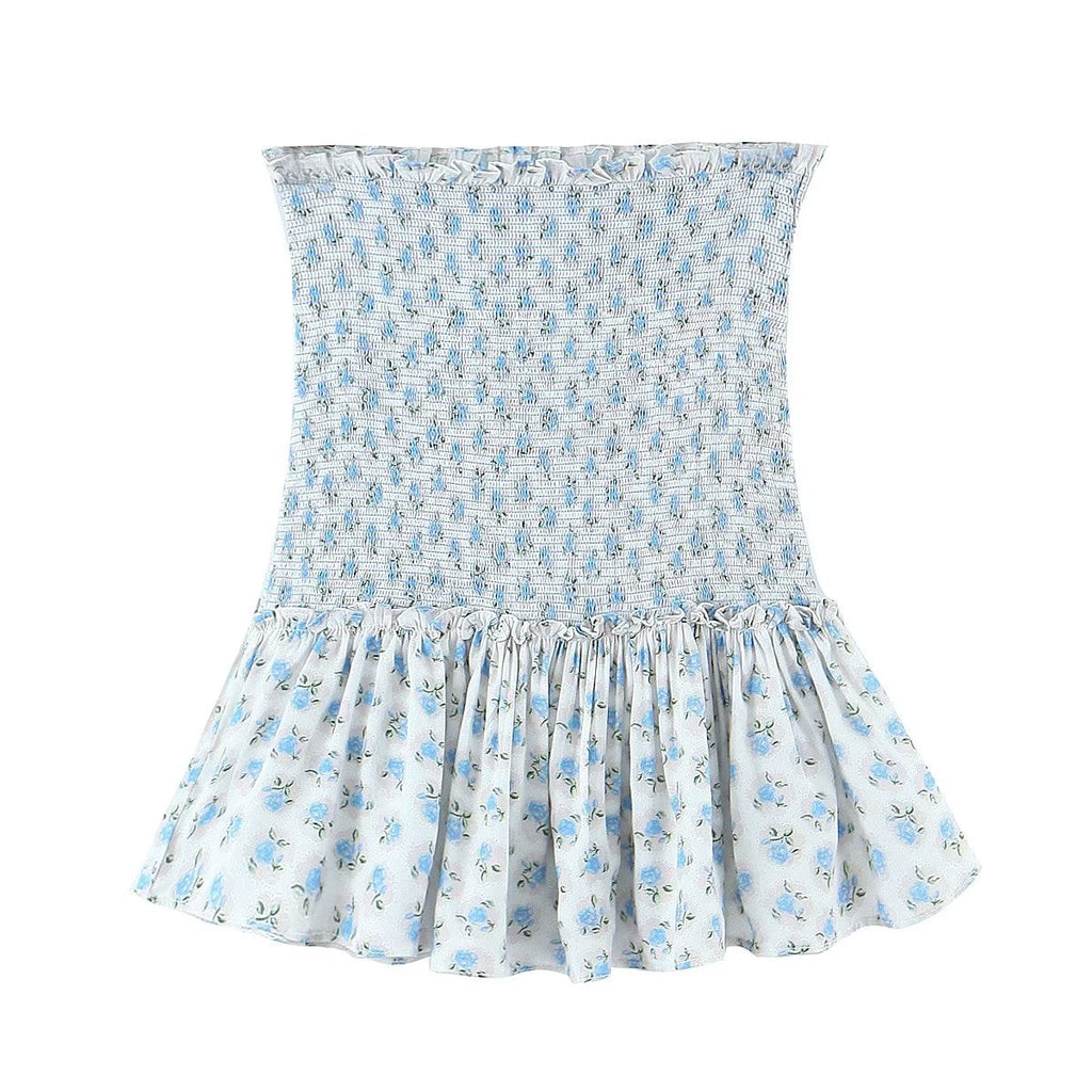 Early Spring Women Clothing Elastic Smocking Slim Square Collar Two Piece Skirt Sets