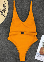 Capri - Belted Ribbed One-Piece Swimsuit