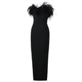 Ostrich Fur Tube Top Dress Bandage One Piece Dress