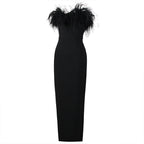 Ostrich Fur Tube Top Dress Bandage One Piece Dress