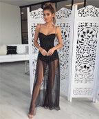 Underwood Strapless Smocked Crochet Midi Dress Black
