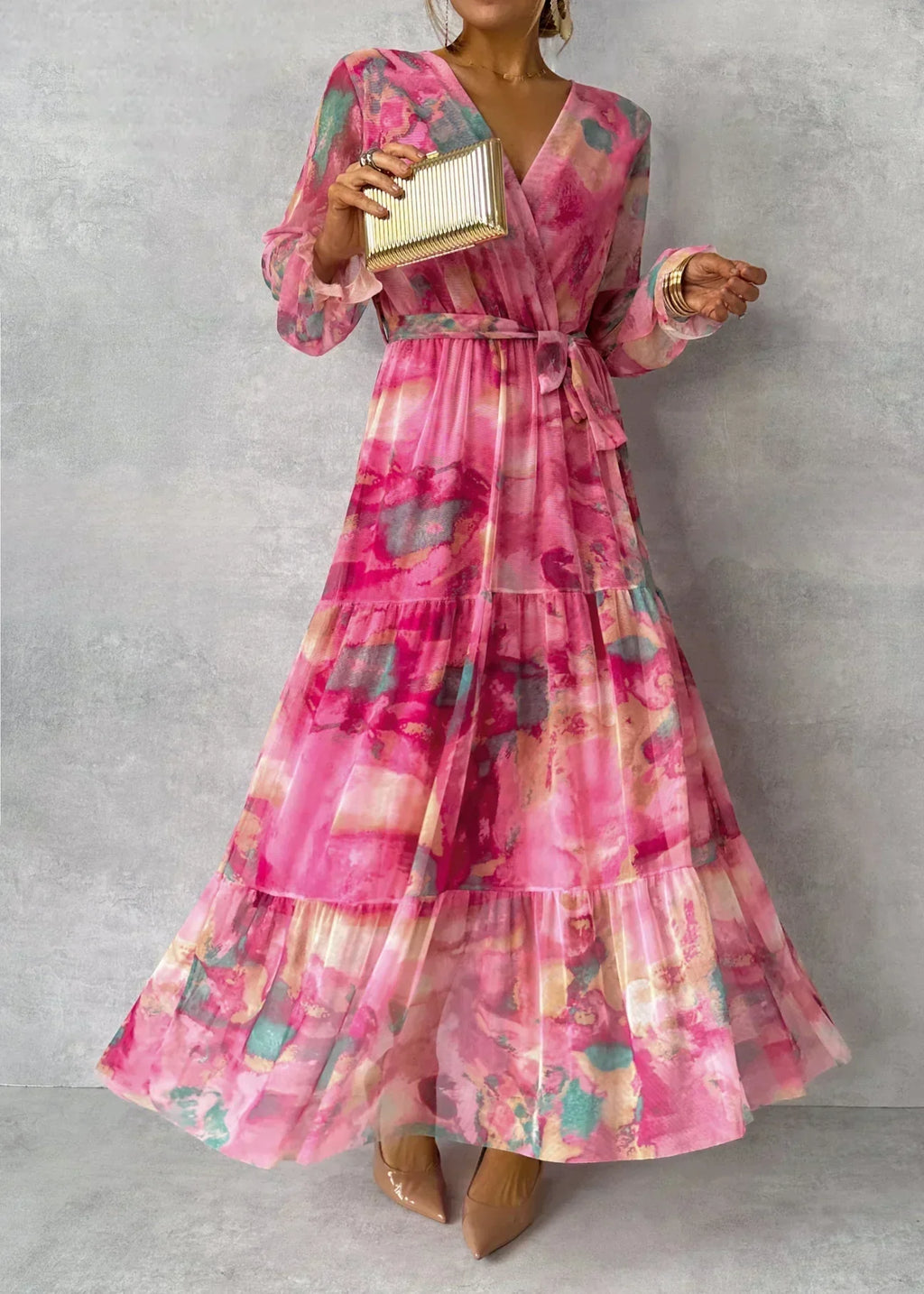Natalie Chic Long Ceremony Dress with Floral Motif Statement Occasion Edit