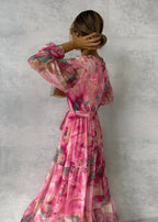 Natalie Chic Long Ceremony Dress with Floral Motif Statement Occasion Edit