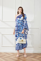 Asymmetric Design Slant Shoulder Print Loose Dress