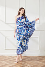 Asymmetric Design Slant Shoulder Print Loose Dress