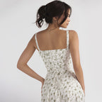 Backless Slim Fit Strap Dress Vacation Floral Split Mid Length Dress