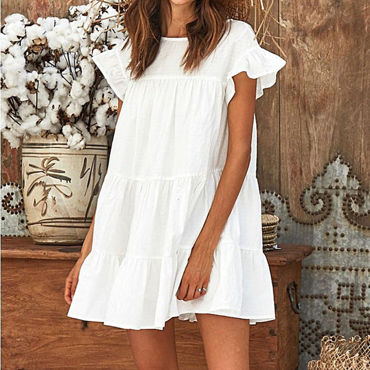 Solange Tiered Swiss Dot Lace Dress Off White