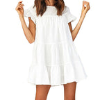 Solange Tiered Swiss Dot Lace Dress Off White
