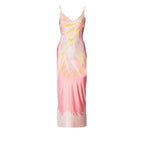 Low-cut print backless cami midi dress