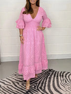 Embroidery Anglaise Frill Sleeve Midi Dress
