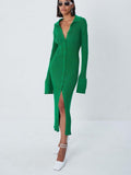 Long Cardigan Knit V - Neck Sweater Dress