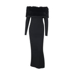 Onyx Fur Midi Dress Black
