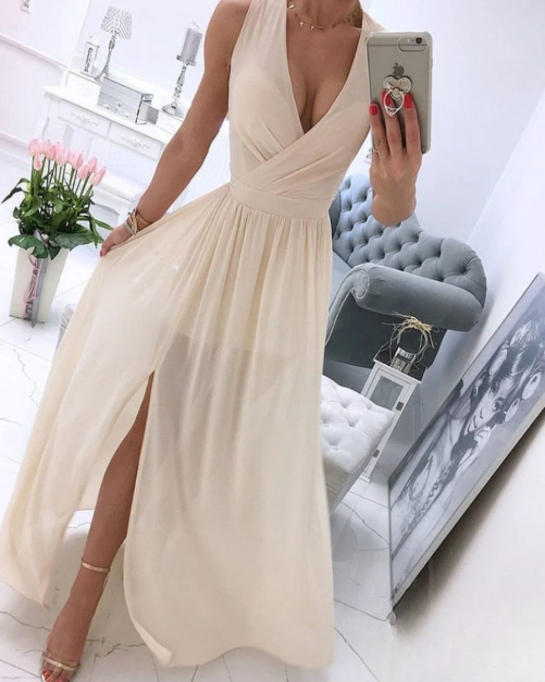 Julia Chic Sleeveless Beach Dress for Women with a Deep V Neck Premium Wardrobe Essential