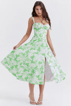 Lucía Boutique Vintage Tight Dress with Floral Pattern and Waist Evening Wear Edit