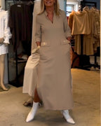 Magaly Timeless Solid Color Slit Dress with 3/4 Sleeves Premium Wardrobe Essential
