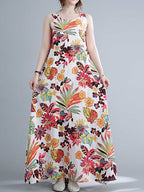 Sleeveless Cotton Floral A-Line Dress