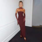 Hudson Maxi Dress With Stole And Gloves Maroon