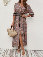 Fresh Print Maxi Dress-Red