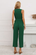 Calf Length Pleated Ruffled Jumpsuit
