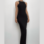 Sleeveless backless solid round neck maxi dress