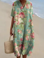 Ramona Statement Floral Print Cotton and Linen Dress Boutique Collection