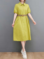 Plan Collar-Neck Cotton Shirt Dress