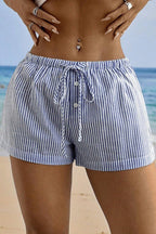 Chic Stripe Elastic Tie Casual Shorts