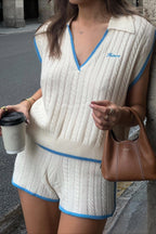 Sleeveless Knit V Neck Color Block Two Piece Set