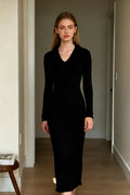 Solid Ribbed Knit Split Thigh Dress