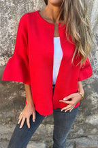 Fashionable Patchwork Round Neck Bell Sleeve Loose Jacket