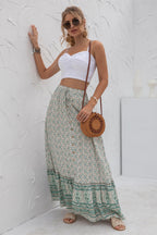 High-Waist Printed Button-Up Slit Skirt