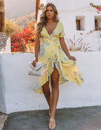 Honey Grove High Low Wrap Maxi Dress Yellow