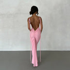 Backless Pleated Dress Evening Dress Sleeveless Strap Dress for