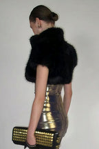 Solid Sexy Fuzzy Cropped Tie-front Vest
