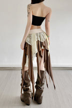 Sheer Lace Overlay Fringe Hem Skirt