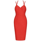 Unique Halter Bandage Bodycon Midi Cocktail Party Dress - Red