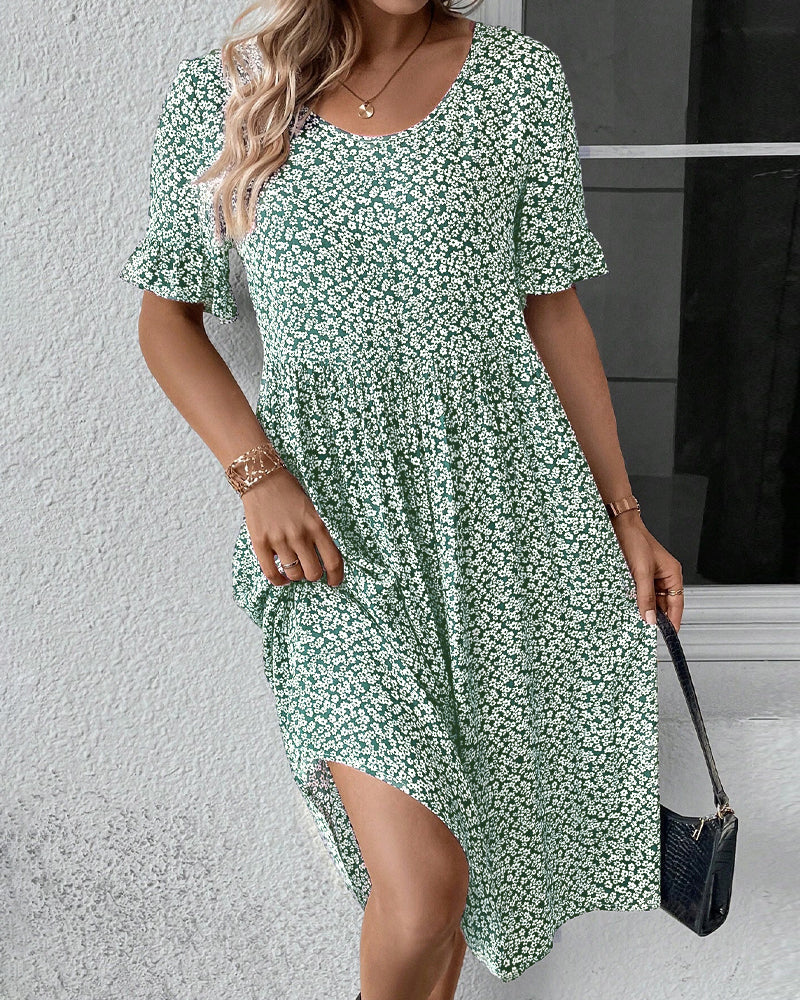 Matilde Timeless Round Neck Dress with Floral Print Designer Edit