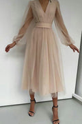 Aurelia Aesthetic Long Sleeved Lace Dress with a V Neckline Premium Wardrobe Essential