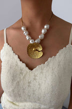 Bohemian Pearl Starfish Lotus Leaf Necklace